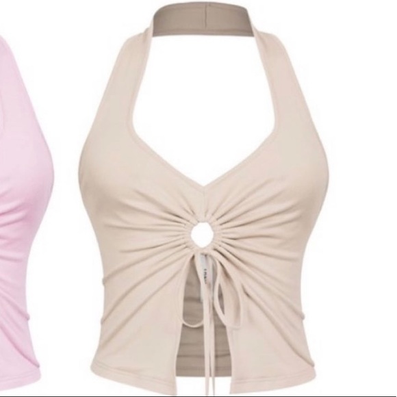 Beige Halter Top with Keyhole - Picture 3 of 4